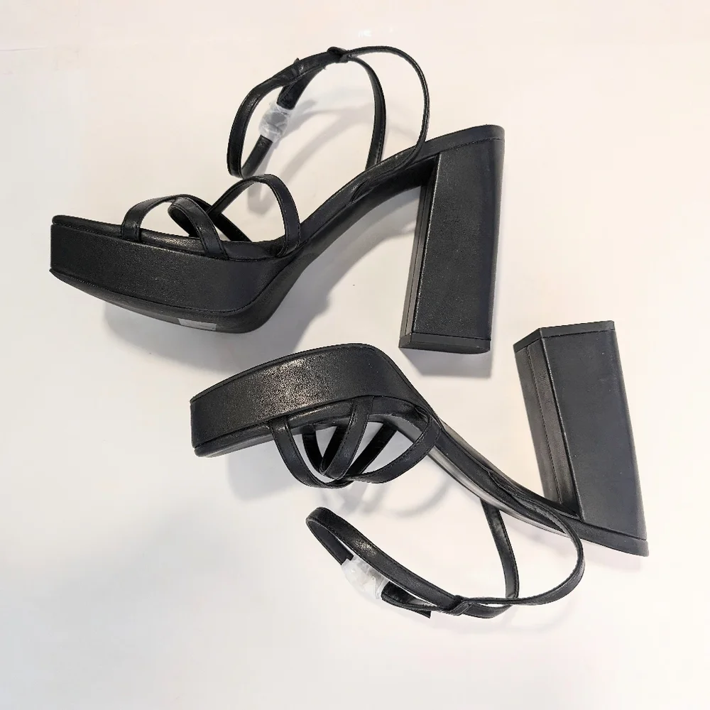 Black Platform Ankle-Strap Block Heel Sandal